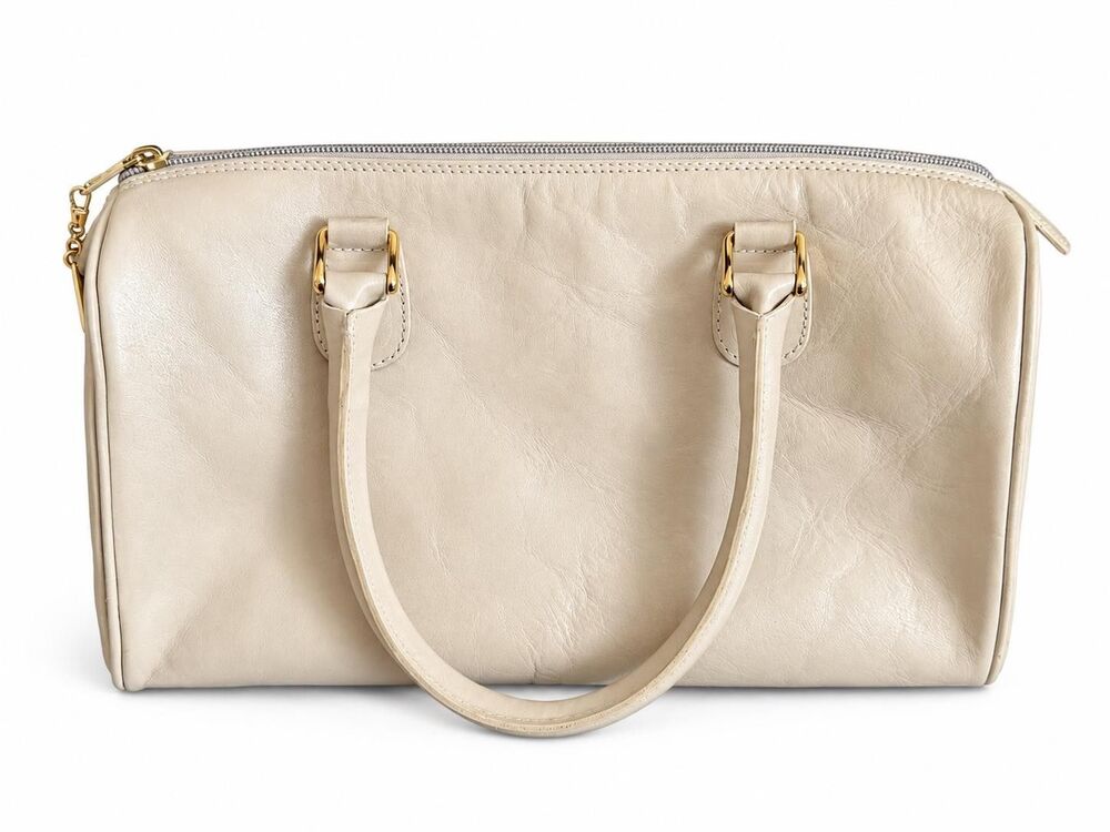 Nordstrom Womens Cream Genuine Leather Satchel Handbag Bag Made In Italy